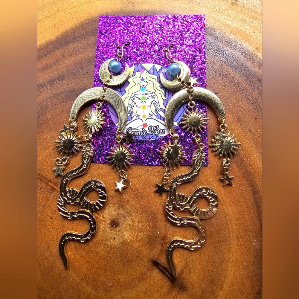 Gold Celestial Snake Earrings